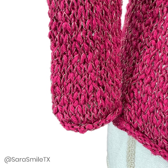 PORTMANS AUSTRALIA Pink Metallic Gold Open Knit Asymmetric Hem Sweater - Picture 9 of 13